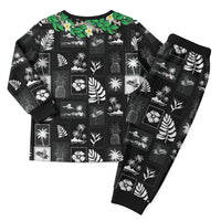 Aloha Hawaii Tuberose Lei Christmas Pajama Set Tropical Vibes Black Color - Polynesian Pride