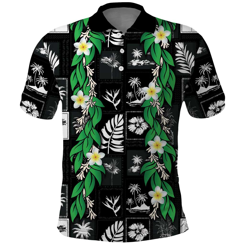 Aloha Hawaii Tuberose Lei Polo Shirt Tropical Vibes Black Color - Polynesian Pride