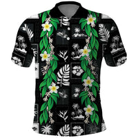 Aloha Hawaii Tuberose Lei Polo Shirt Tropical Vibes Black Color - Polynesian Pride