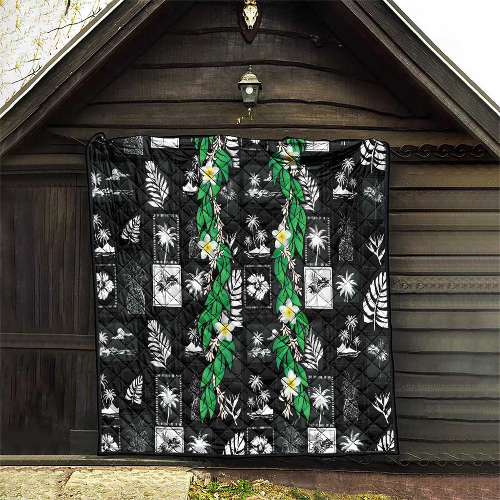 Aloha Hawaii Tuberose Lei Quilt Tropical Vibes Black Color - Polynesian Pride