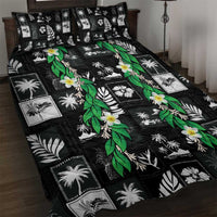 Aloha Hawaii Tuberose Lei Quilt Bed Set Tropical Vibes Black Color - Polynesian Pride