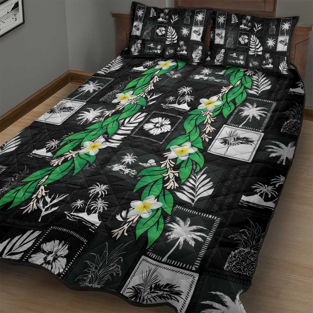 Aloha Hawaii Tuberose Lei Quilt Bed Set Tropical Vibes Black Color - Polynesian Pride