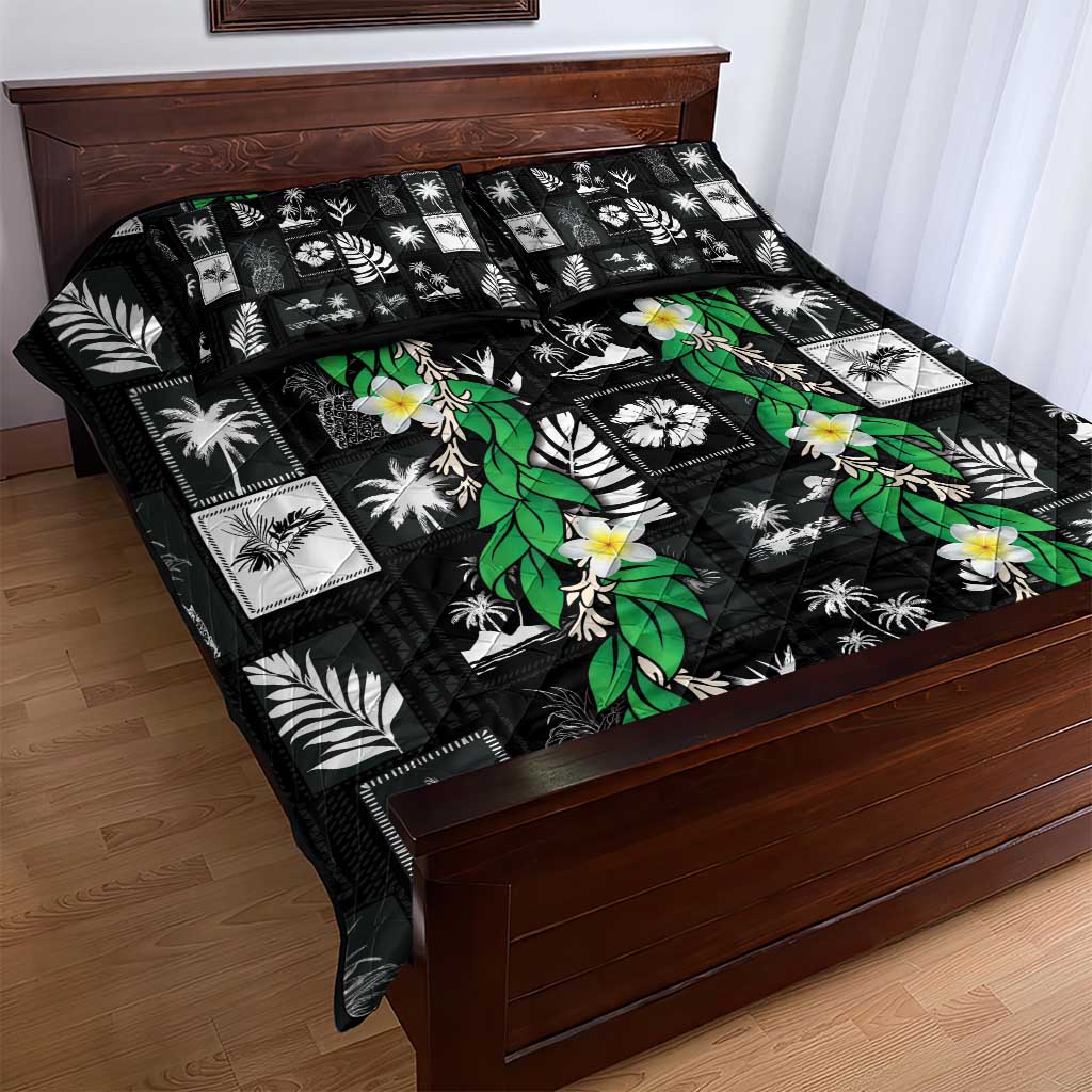 Aloha Hawaii Tuberose Lei Quilt Bed Set Tropical Vibes Black Color - Polynesian Pride