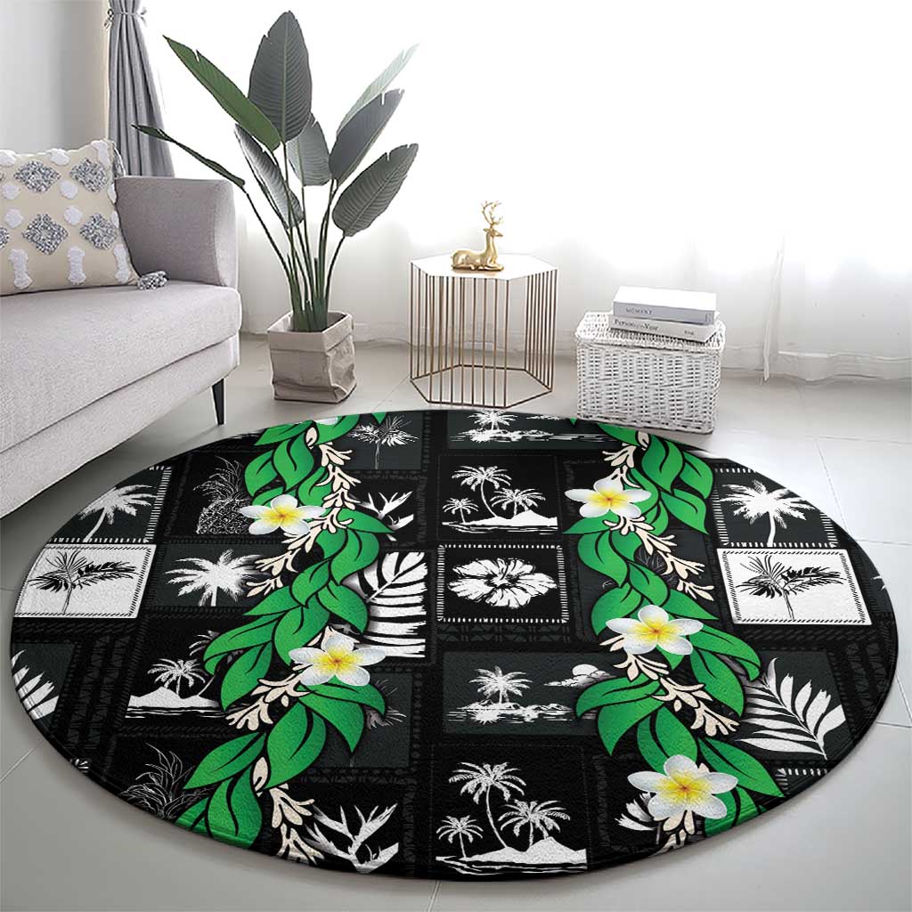 Aloha Hawaii Tuberose Lei Round Carpet Tropical Vibes Black Color - Polynesian Pride