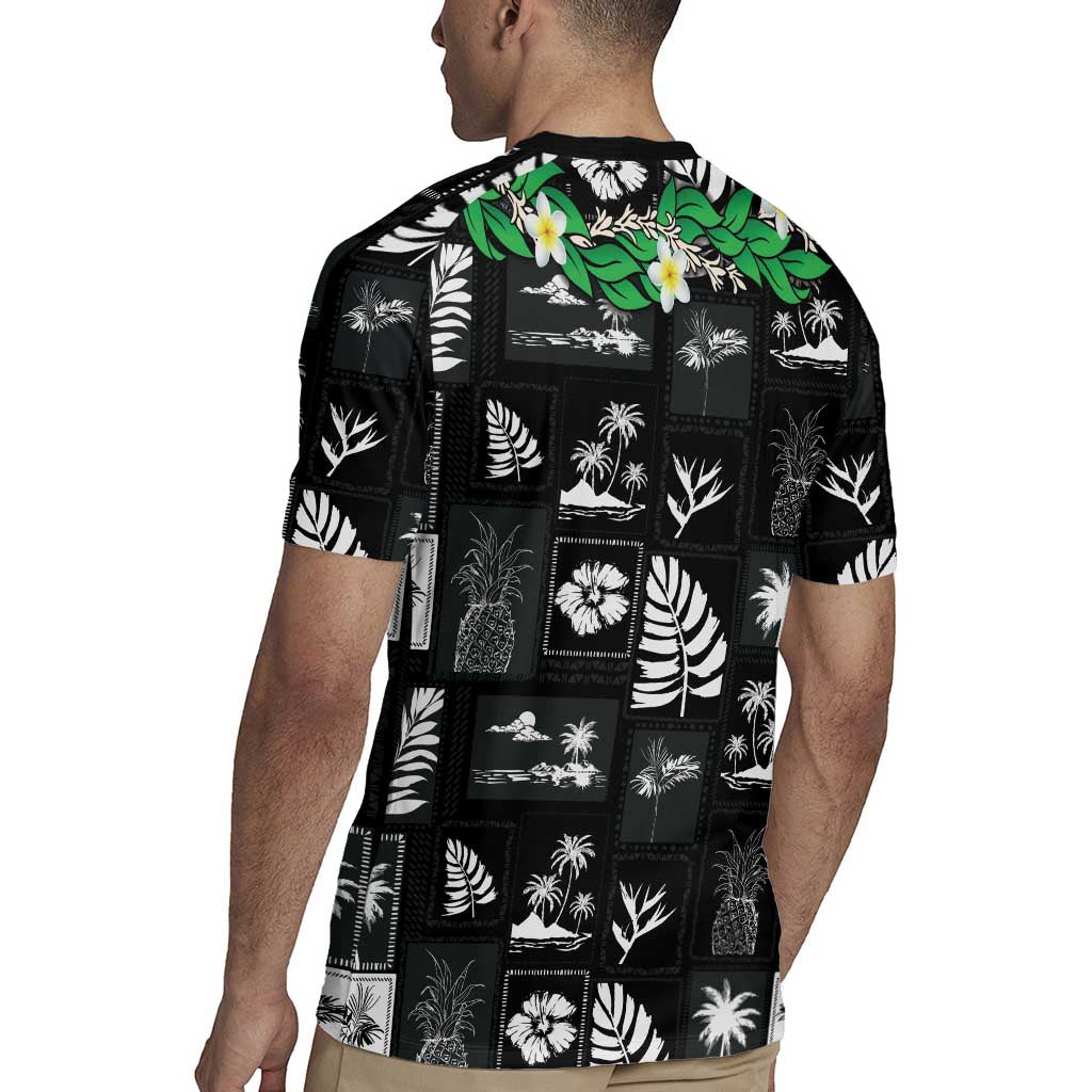 Aloha Hawaii Tuberose Lei Rugby Jersey Tropical Vibes Black Color - Polynesian Pride
