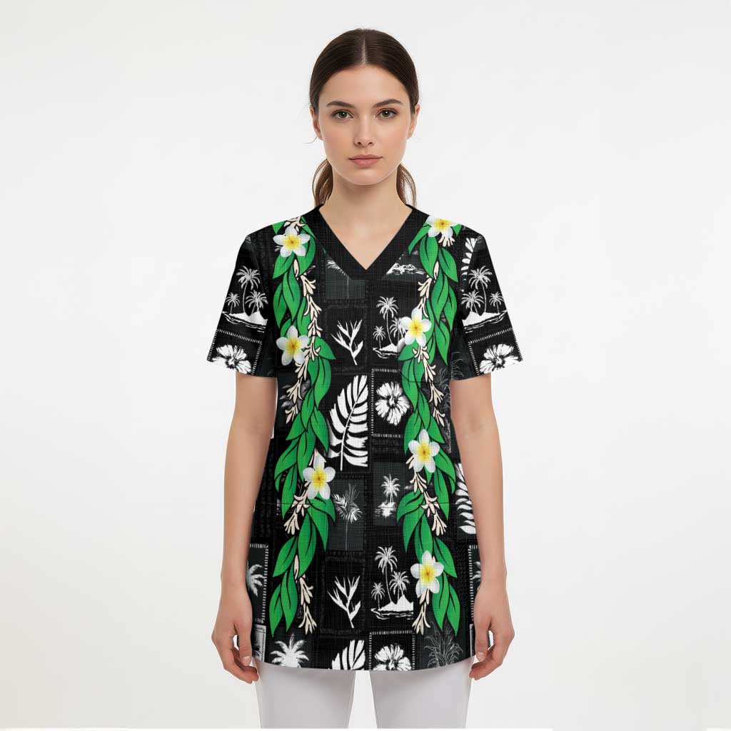 Aloha Hawaii Tuberose Lei Scrub Top Tropical Vibes Black Color - Polynesian Pride