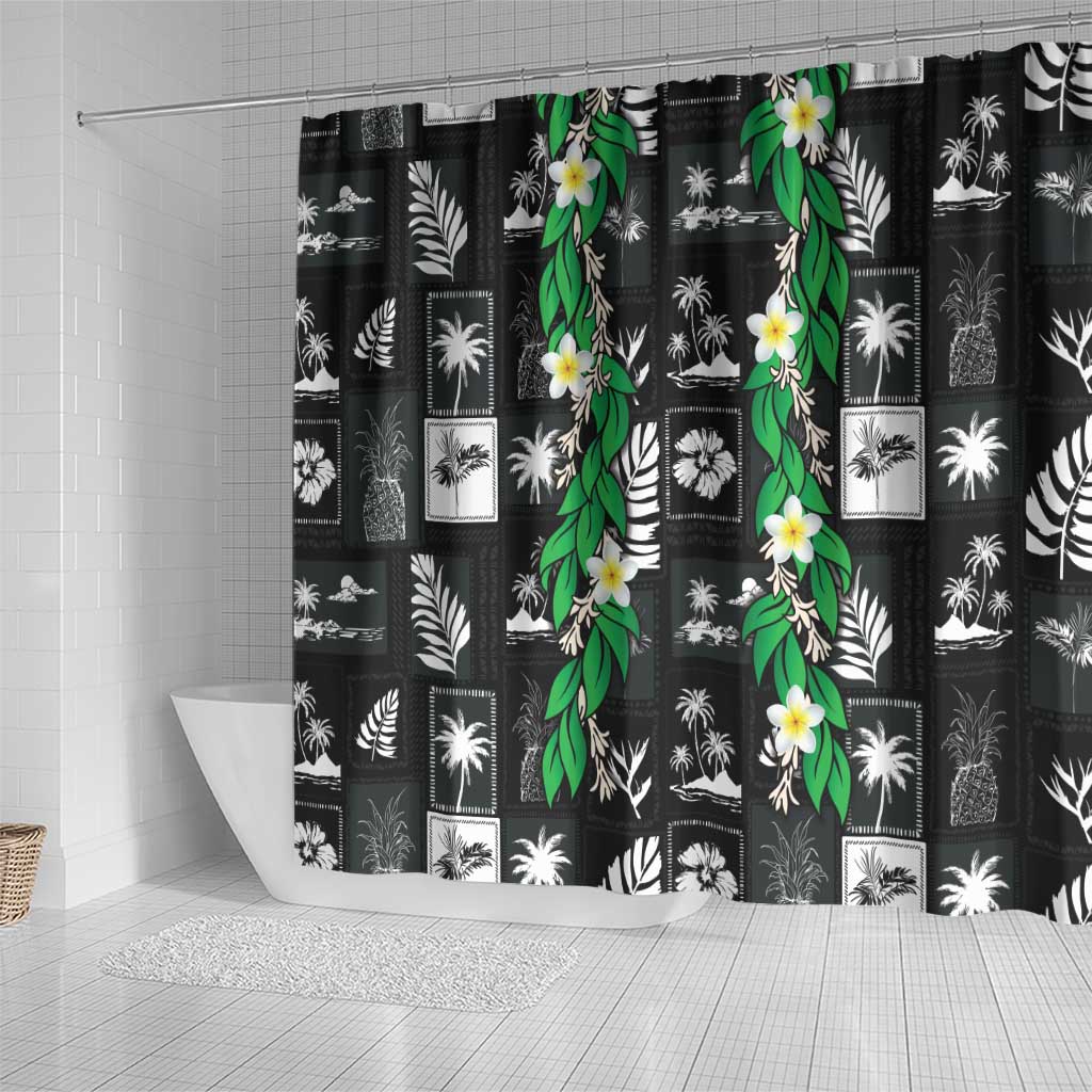 Aloha Hawaii Tuberose Lei Shower Curtain Tropical Vibes Black Color - Polynesian Pride