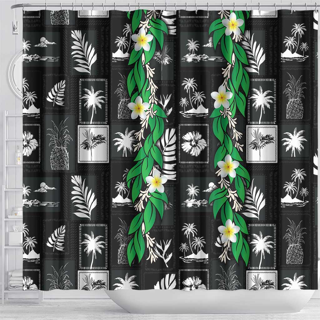 Aloha Hawaii Tuberose Lei Shower Curtain Tropical Vibes Black Color - Polynesian Pride