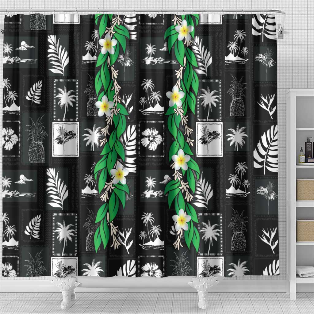 Aloha Hawaii Tuberose Lei Shower Curtain Tropical Vibes Black Color - Polynesian Pride