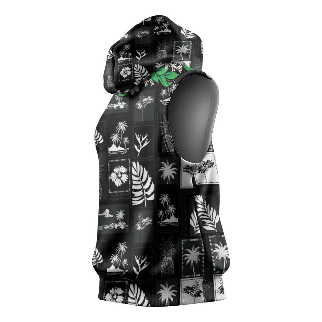 Aloha Hawaii Tuberose Lei Sleeveless Hoodie Tropical Vibes Black Color - Polynesian Pride