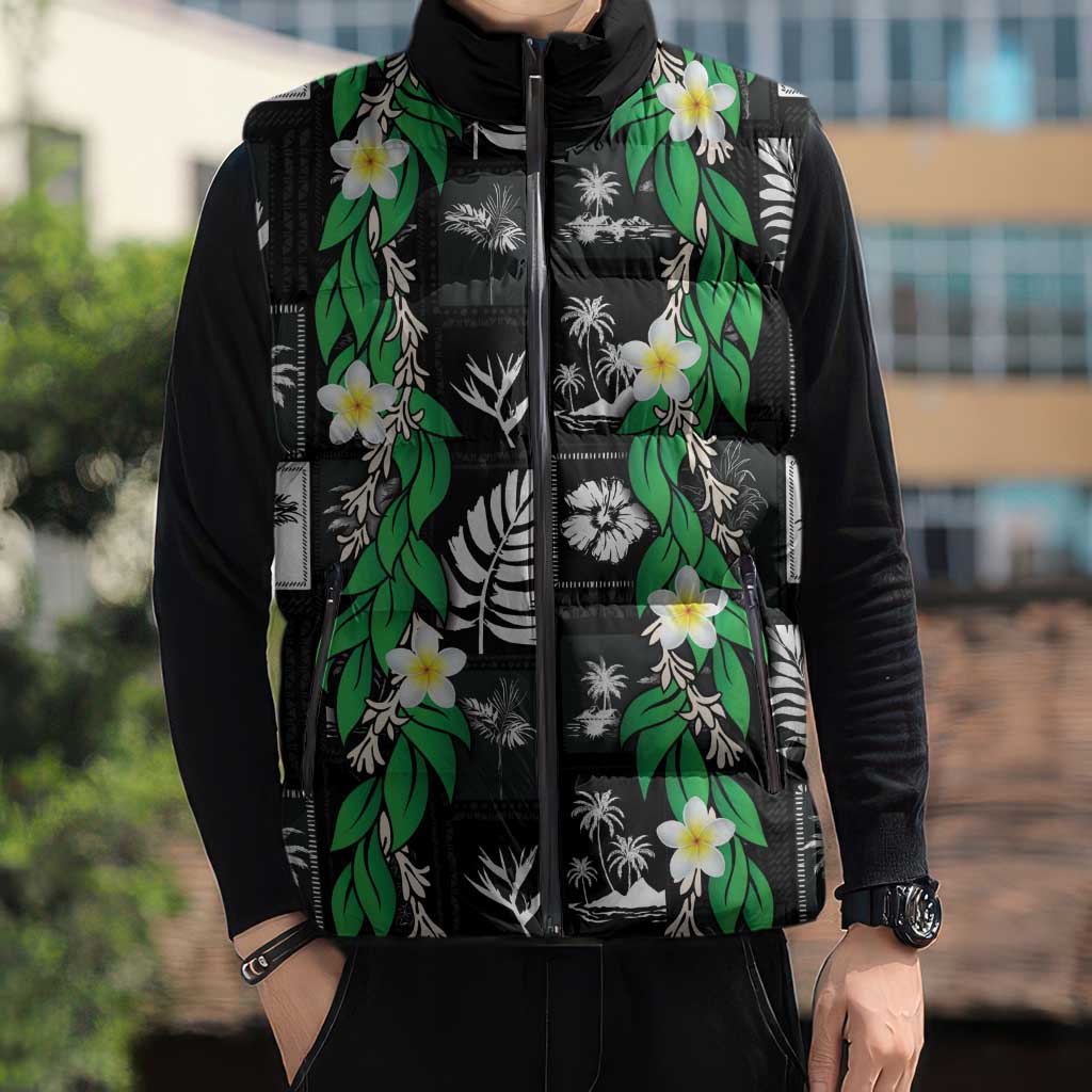 Aloha Hawaii Tuberose Lei Sleeveless Puffer Jacket Tropical Vibes Black Color - Polynesian Pride