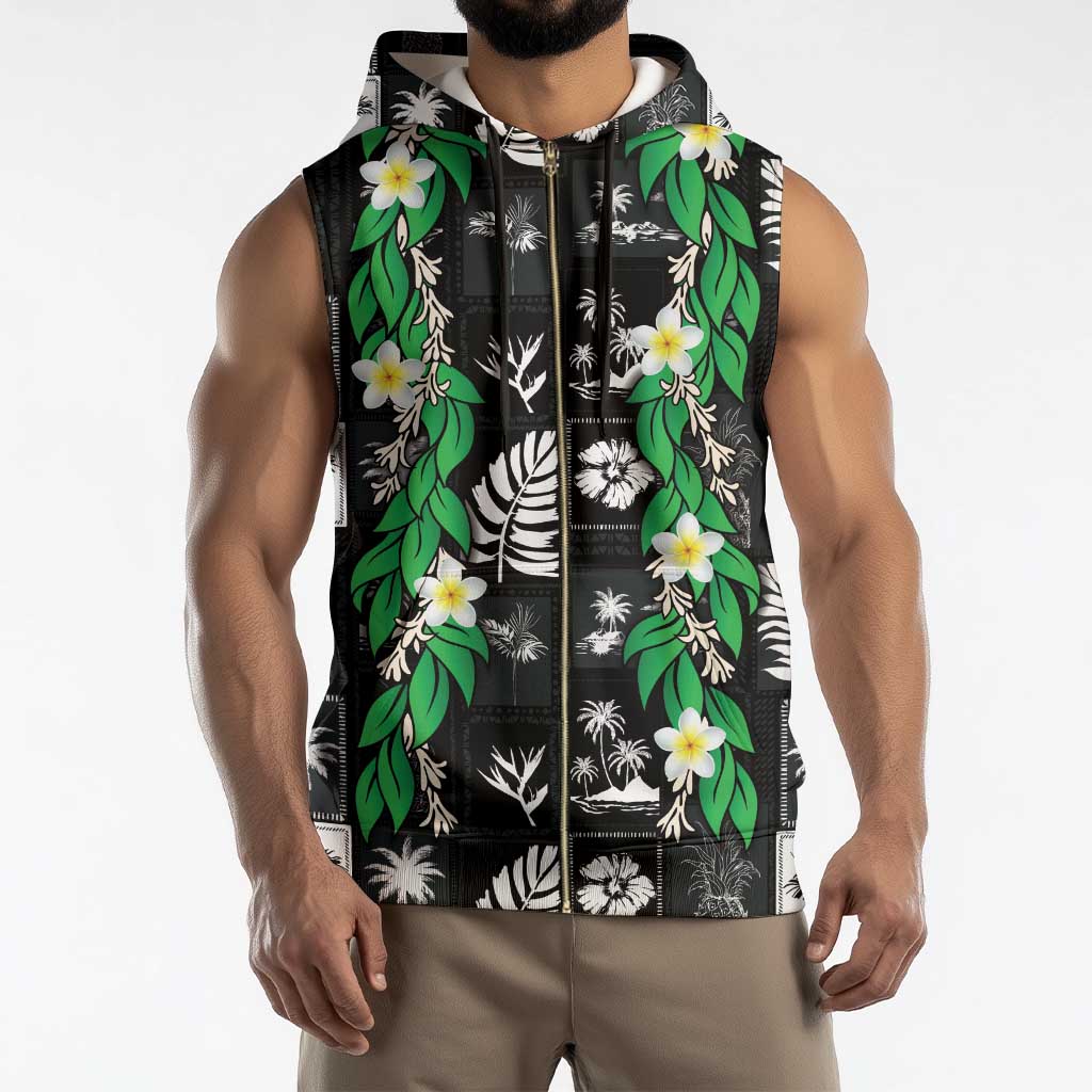 Aloha Hawaii Tuberose Lei Sleeveless Zip Hoodie Tropical Vibes Black Color - Polynesian Pride