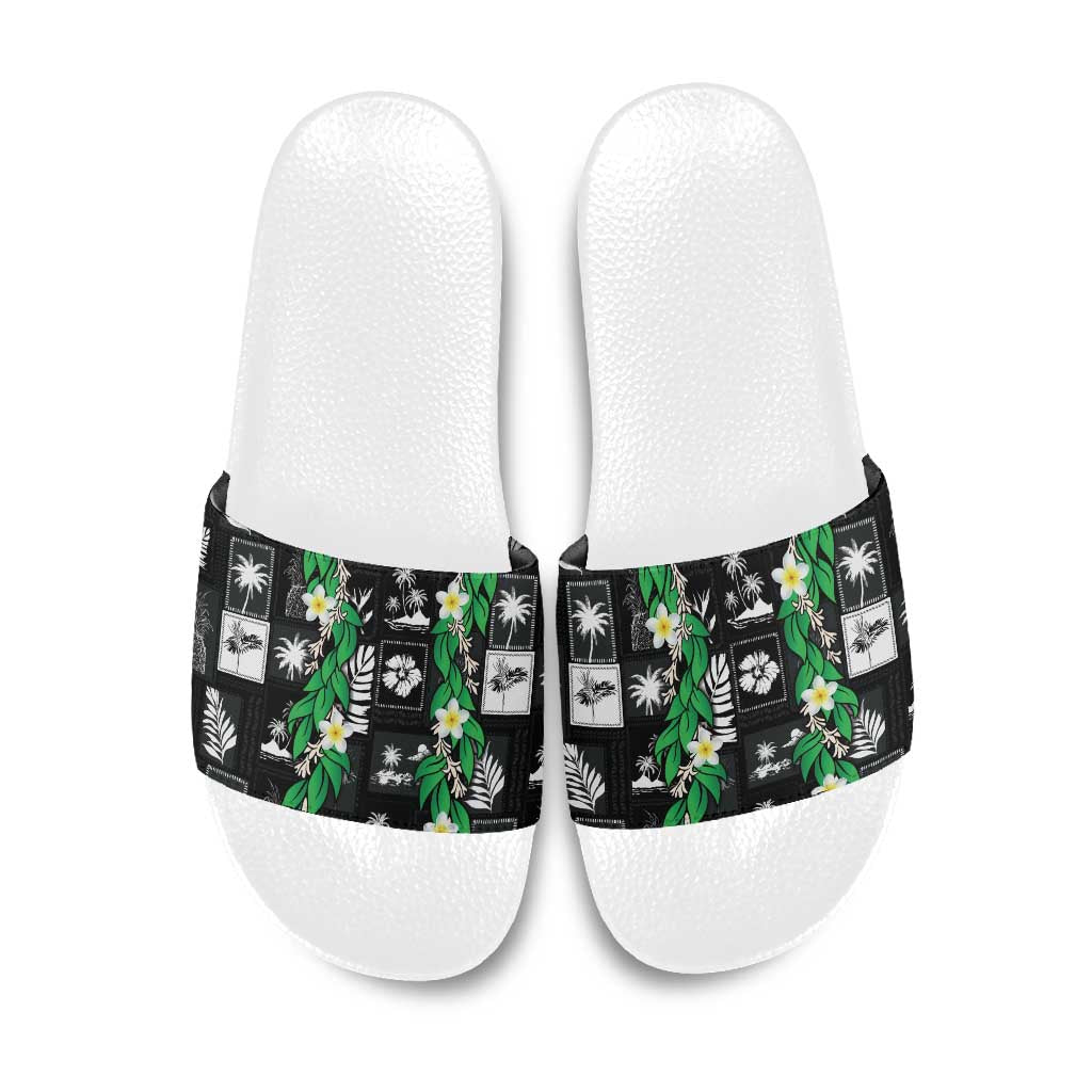 Aloha Hawaii Tuberose Lei Slide Sandals Tropical Vibes Black Color - Polynesian Pride