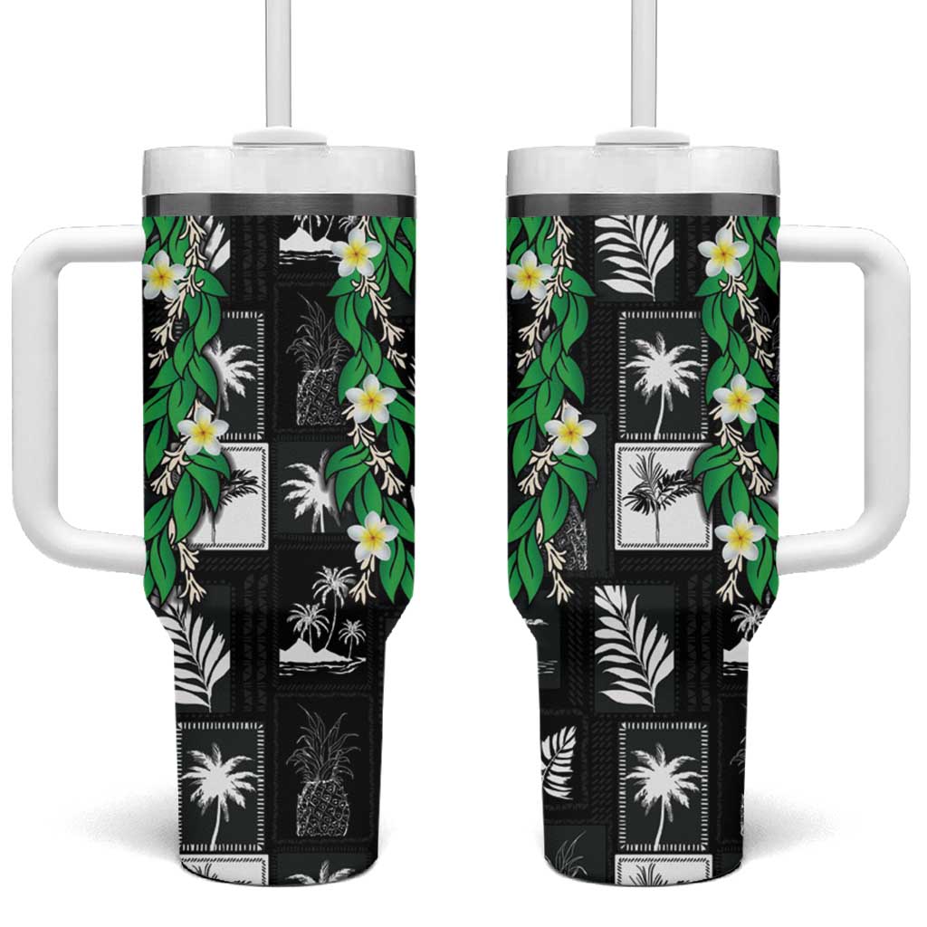 Aloha Hawaii Tuberose Lei Tumbler With Handle Tropical Vibes Black Color - Polynesian Pride