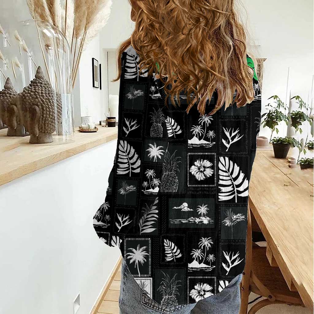 Aloha Hawaii Tuberose Lei Women Casual Shirt Tropical Vibes Black Color - Polynesian Pride