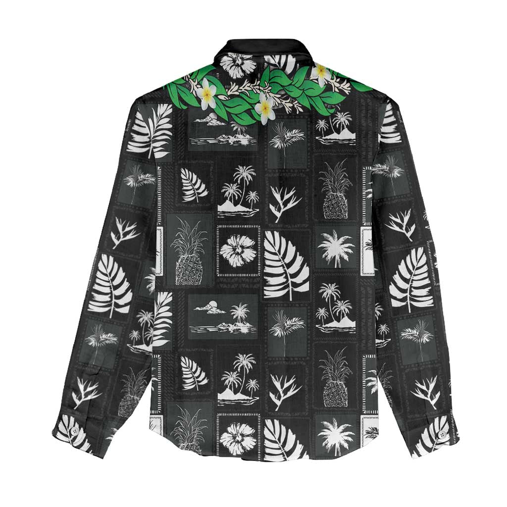 Aloha Hawaii Tuberose Lei Women Casual Shirt Tropical Vibes Black Color - Polynesian Pride