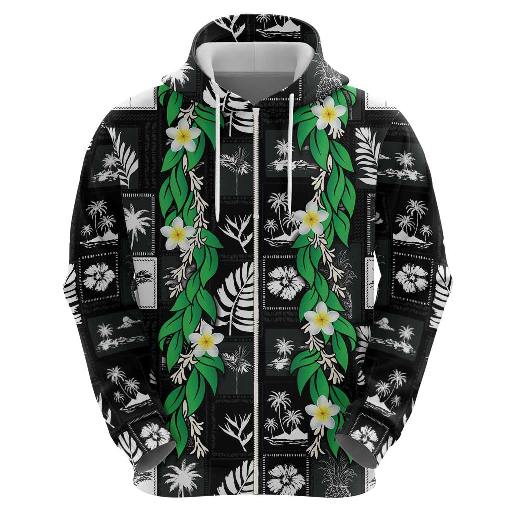 Aloha Hawaii Tuberose Lei Zip Hoodie Tropical Vibes Black Color - Polynesian Pride