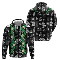Aloha Hawaii Tuberose Lei Zip Hoodie Tropical Vibes Black Color - Polynesian Pride