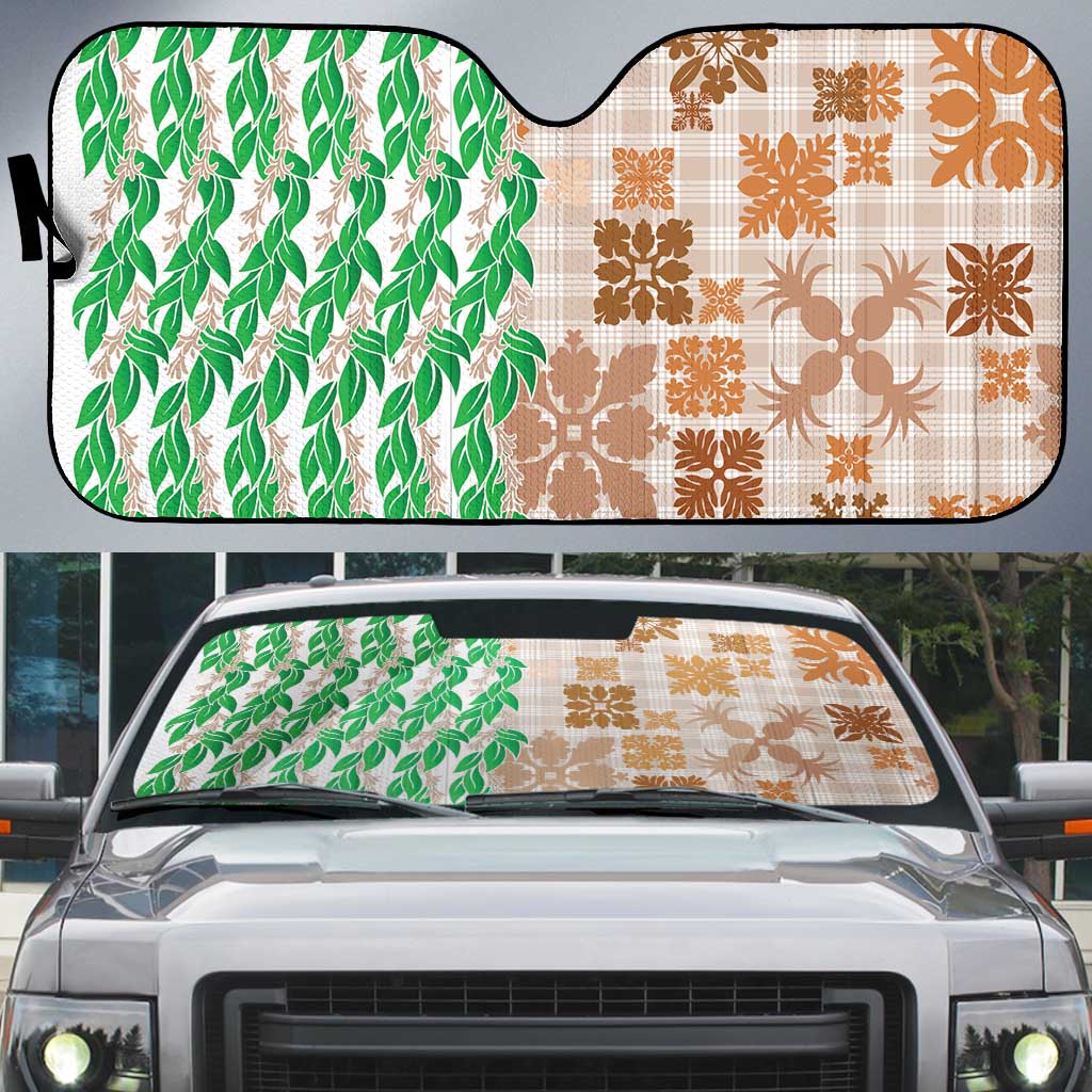 Aloha Hawaii Palaka Tuberose Lei Auto Sun Shade Hawaiian Quilt Seamless Style - Polynesian Pride