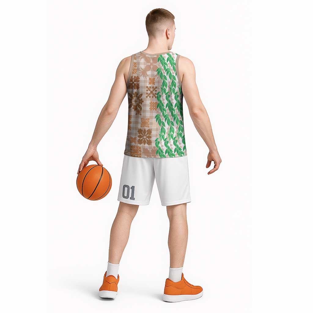 Aloha Hawaii Palaka Tuberose Lei Basketball Jersey Hawaiian Quilt Seamless Style - Polynesian Pride