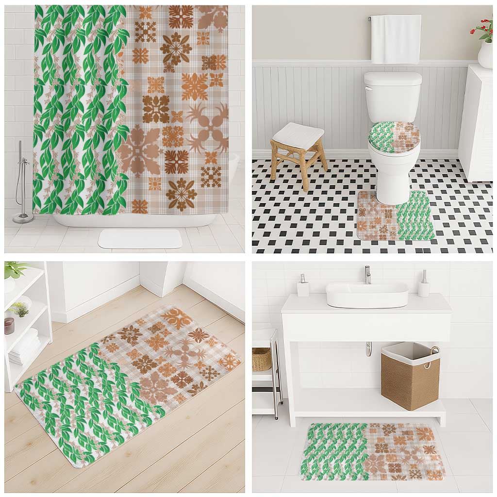 Aloha Hawaii Palaka Tuberose Lei Bathroom Set Hawaiian Quilt Seamless Style - Polynesian Pride