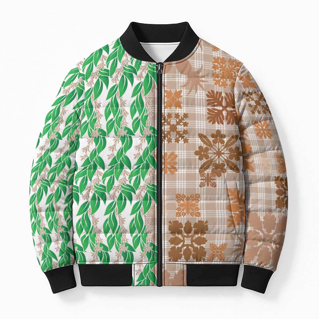 Aloha Hawaii Palaka Tuberose Lei Bomber Puffer Jacket Hawaiian Quilt Seamless Style - Polynesian Pride
