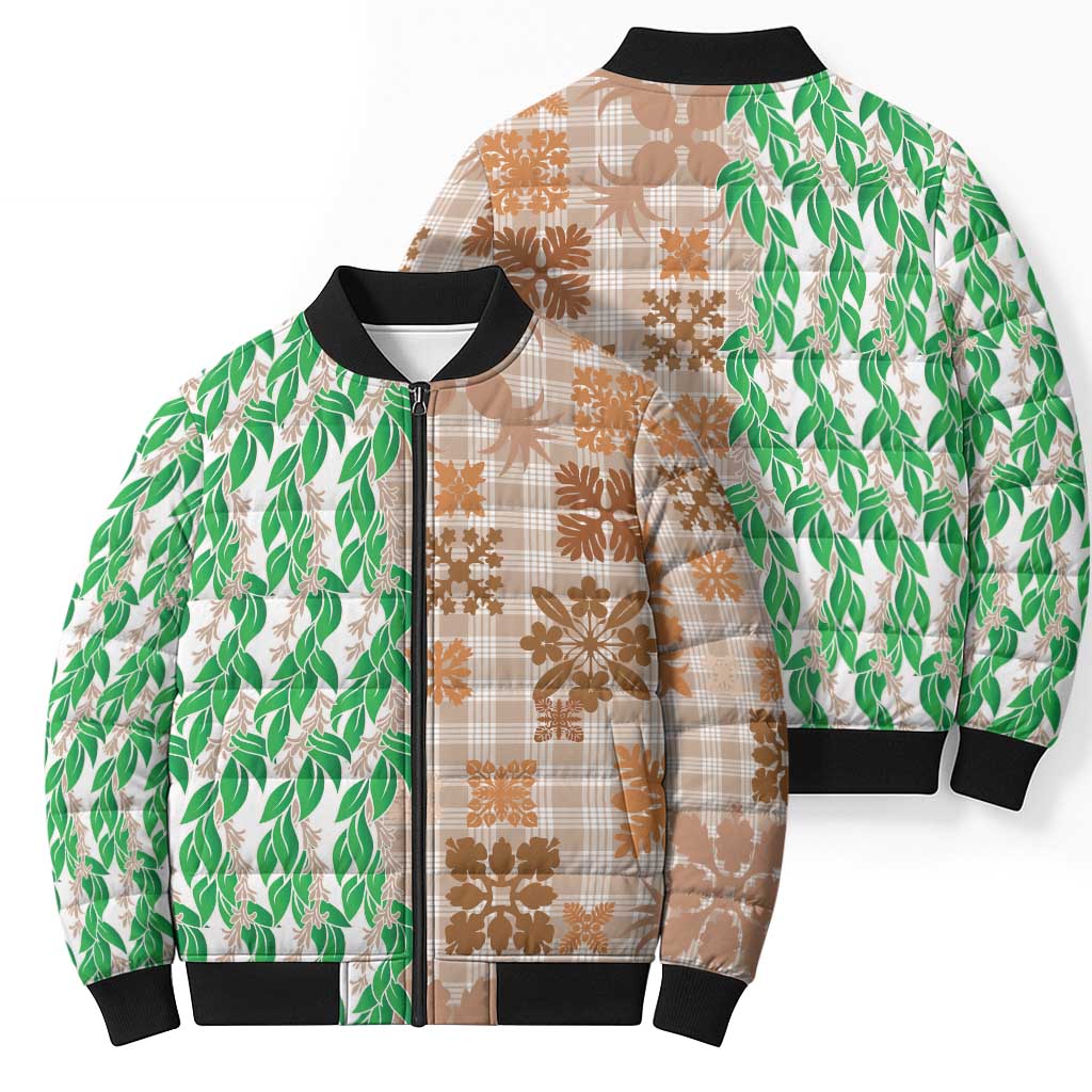 Aloha Hawaii Palaka Tuberose Lei Bomber Puffer Jacket Hawaiian Quilt Seamless Style - Polynesian Pride