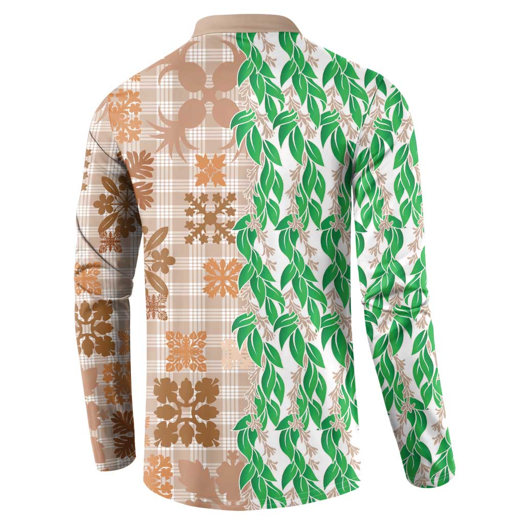 Aloha Hawaii Palaka Tuberose Lei Button Sweatshirt Hawaiian Quilt Seamless Style - Polynesian Pride