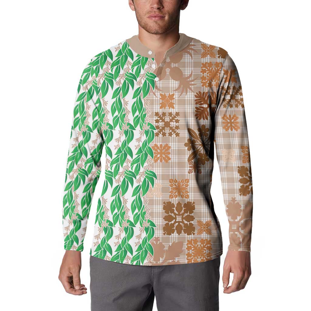 Aloha Hawaii Palaka Tuberose Lei Button Sweatshirt Hawaiian Quilt Seamless Style - Polynesian Pride