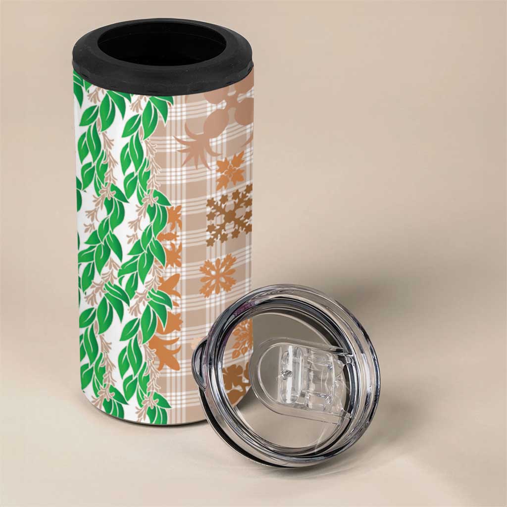 Aloha Hawaii Palaka Tuberose Lei 4 in 1 Can Cooler Tumbler Hawaiian Quilt Seamless Style - Polynesian Pride