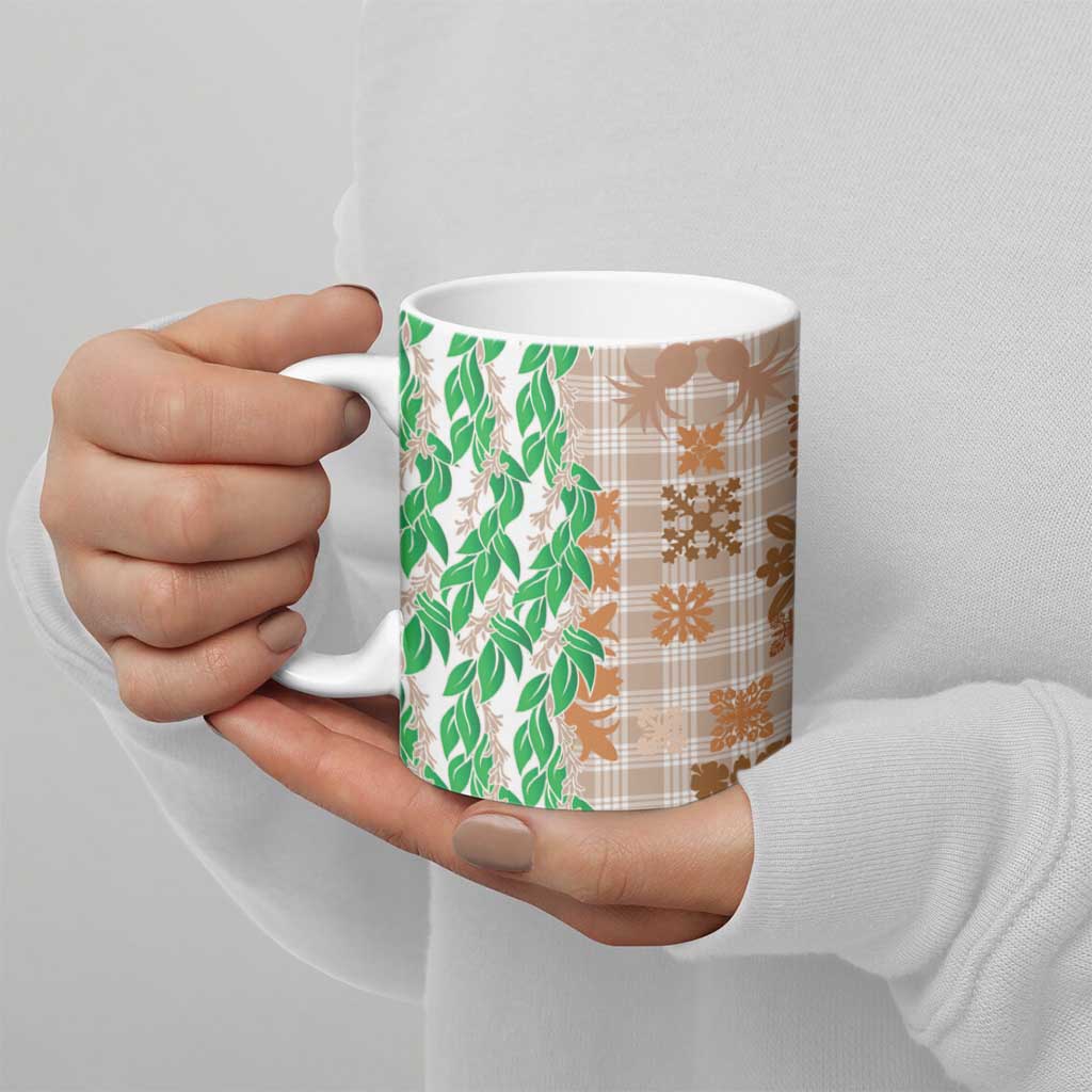 Aloha Hawaii Palaka Tuberose Lei Ceramic Mug Hawaiian Quilt Seamless Style - Polynesian Pride
