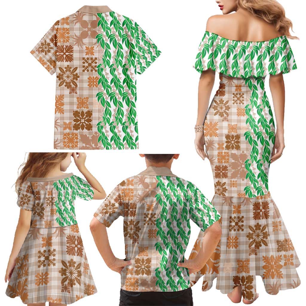 Aloha Hawaii Palaka Tuberose Lei Family Matching Mermaid Dress and Hawaiian Shirt Hawaiian Quilt Seamless Style - Polynesian Pride