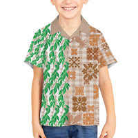 Aloha Hawaii Palaka Tuberose Lei Family Matching Off Shoulder Short Dress and Hawaiian Shirt Hawaiian Quilt Seamless Style - Polynesian Pride