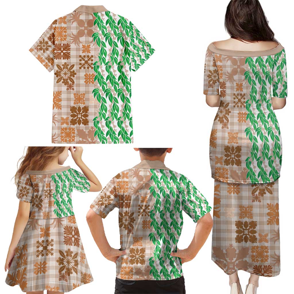 Aloha Hawaii Palaka Tuberose Lei Family Matching Puletasi and Hawaiian Shirt Hawaiian Quilt Seamless Style - Polynesian Pride