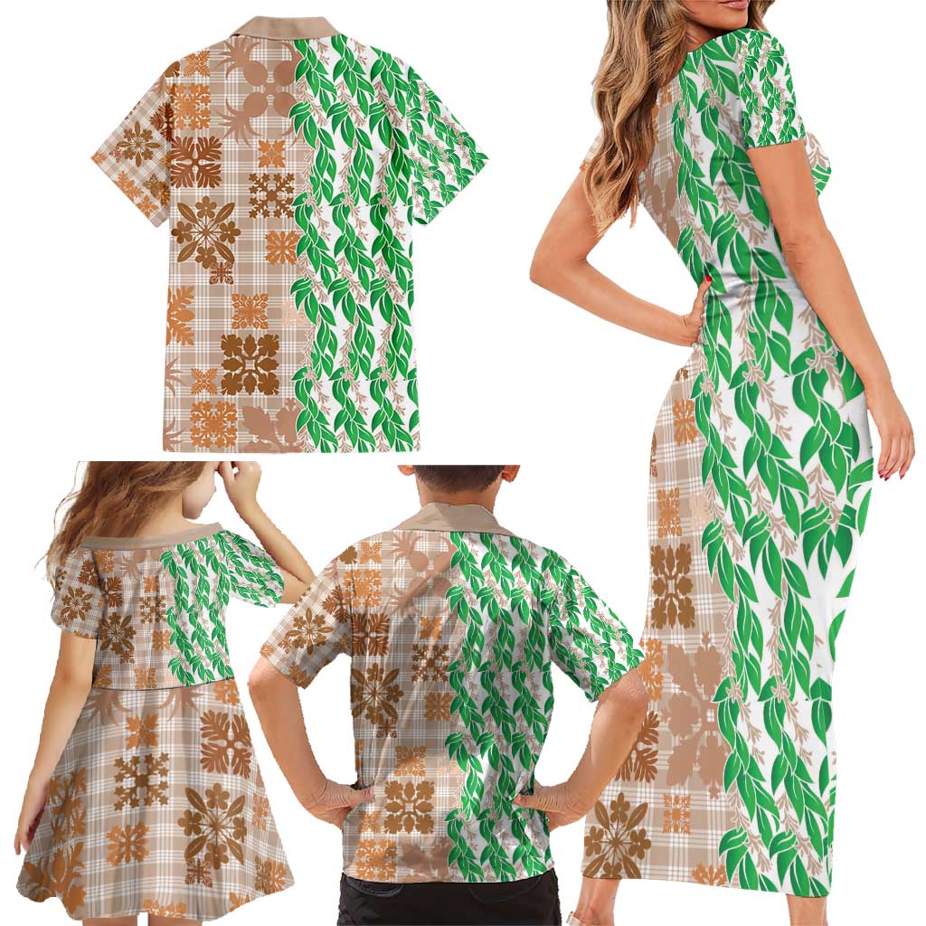 Aloha Hawaii Palaka Tuberose Lei Family Matching Short Sleeve Bodycon Dress and Hawaiian Shirt Hawaiian Quilt Seamless Style - Polynesian Pride