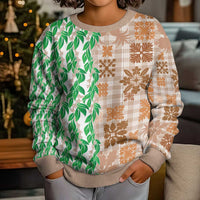 Aloha Hawaii Palaka Tuberose Lei Kid Ugly Christmas Sweater Hawaiian Quilt Seamless Style - Polynesian Pride