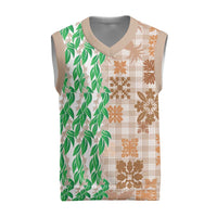Aloha Hawaii Palaka Tuberose Lei Christmas Knitted V-Neck Vest Hawaiian Quilt Seamless Style - Polynesian Pride