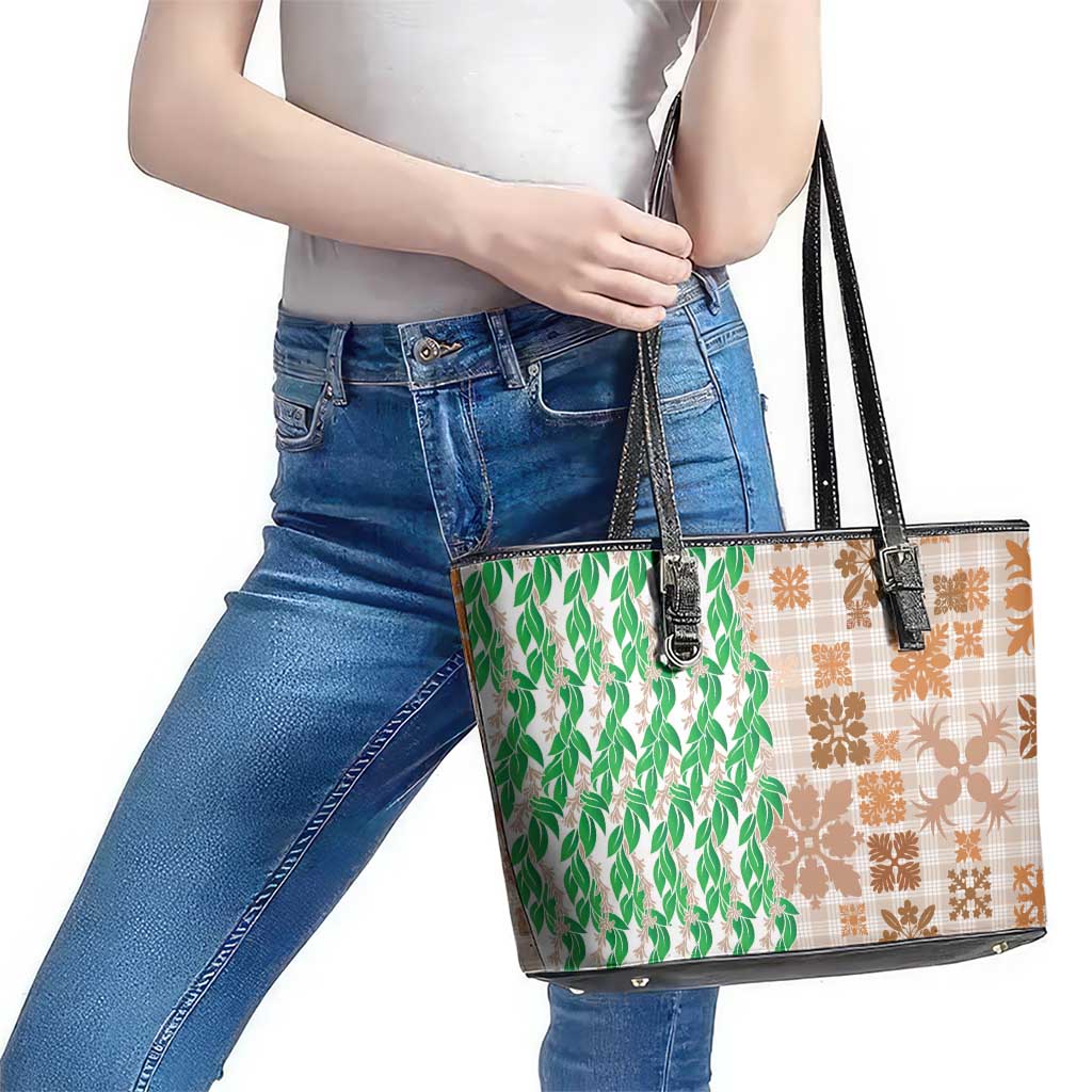 Aloha Hawaii Palaka Tuberose Lei Leather Tote Bag Hawaiian Quilt Seamless Style - Polynesian Pride