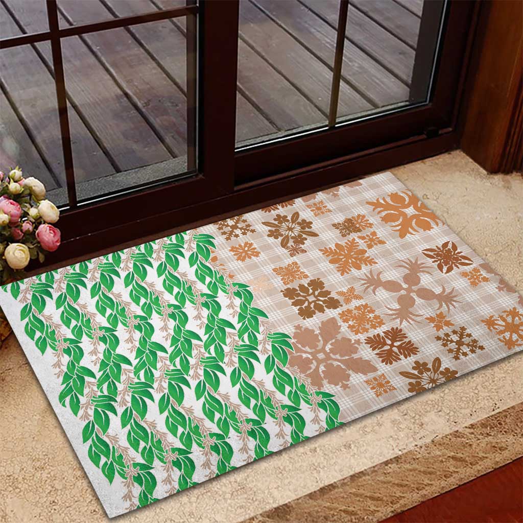 Aloha Hawaii Palaka Tuberose Lei Rubber Doormat Hawaiian Quilt Seamless Style - Polynesian Pride