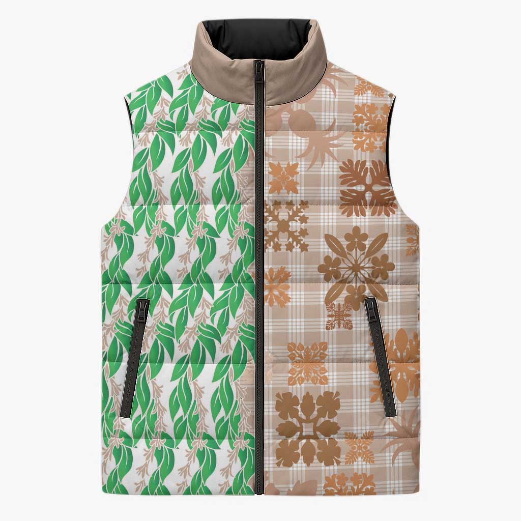 Aloha Hawaii Palaka Tuberose Lei Sleeveless Puffer Jacket Hawaiian Quilt Seamless Style - Polynesian Pride