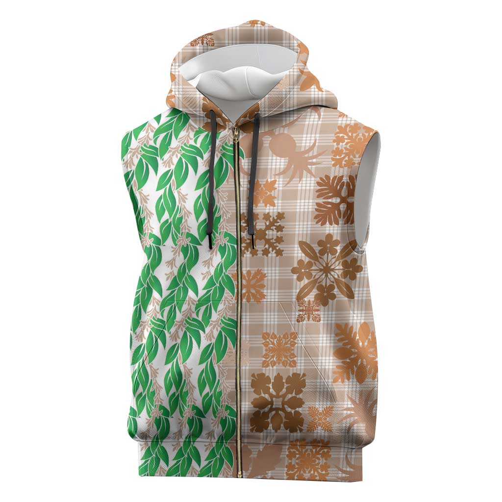 Aloha Hawaii Palaka Tuberose Lei Sleeveless Zip Hoodie Hawaiian Quilt Seamless Style - Polynesian Pride