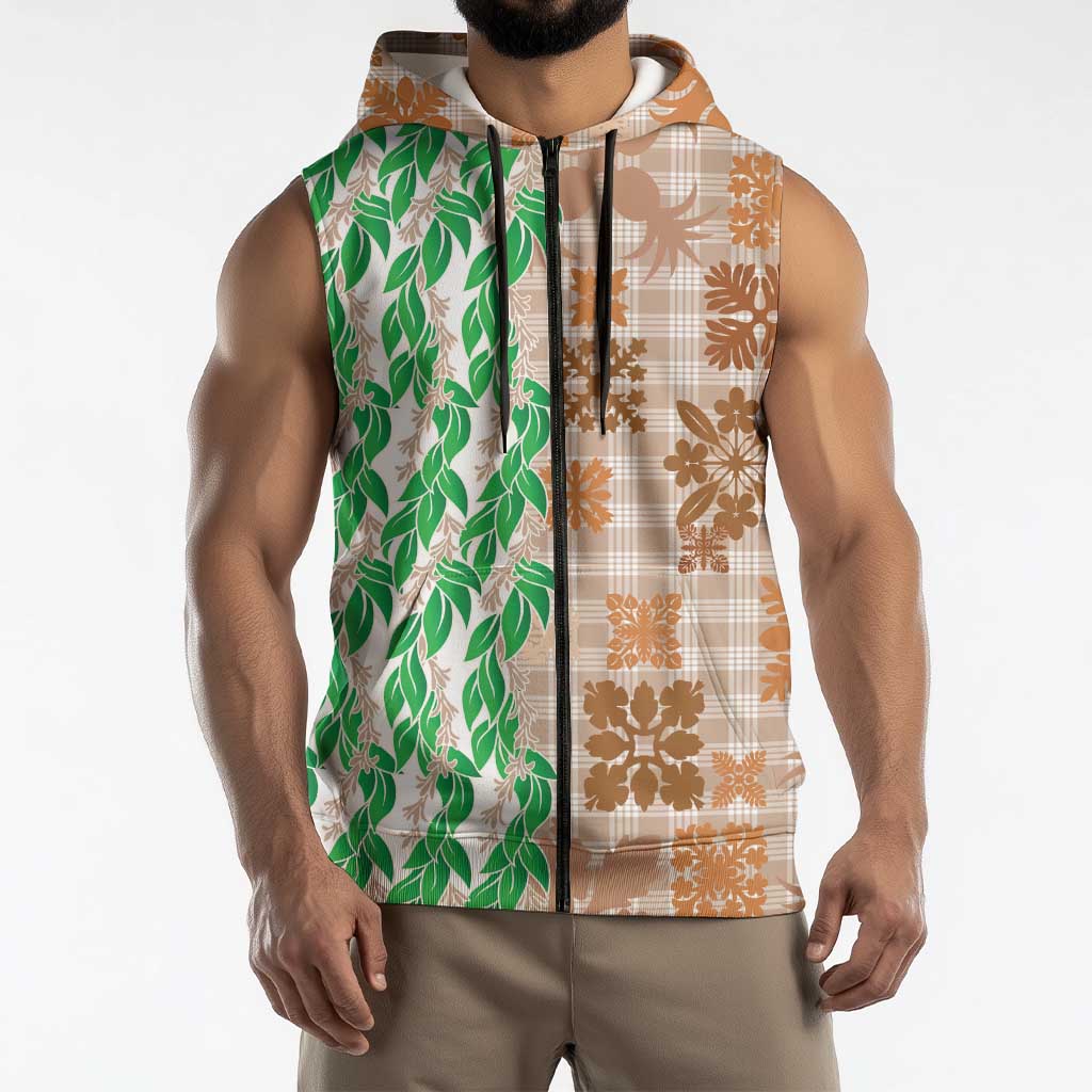Aloha Hawaii Palaka Tuberose Lei Sleeveless Zip Hoodie Hawaiian Quilt Seamless Style LT14 - Polynesian Pride