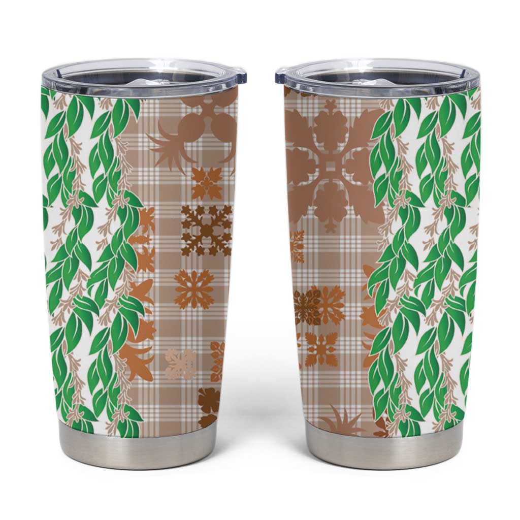 Aloha Hawaii Palaka Tuberose Lei Tumbler Cup Hawaiian Quilt Seamless Style - Polynesian Pride