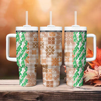 Aloha Hawaii Palaka Tuberose Lei Tumbler With Handle Hawaiian Quilt Seamless Style - Polynesian Pride