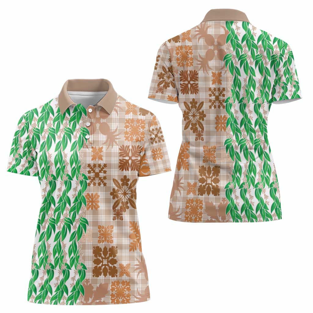 Aloha Hawaii Palaka Tuberose Lei Women Polo Shirt Hawaiian Quilt Seamless Style - Polynesian Pride