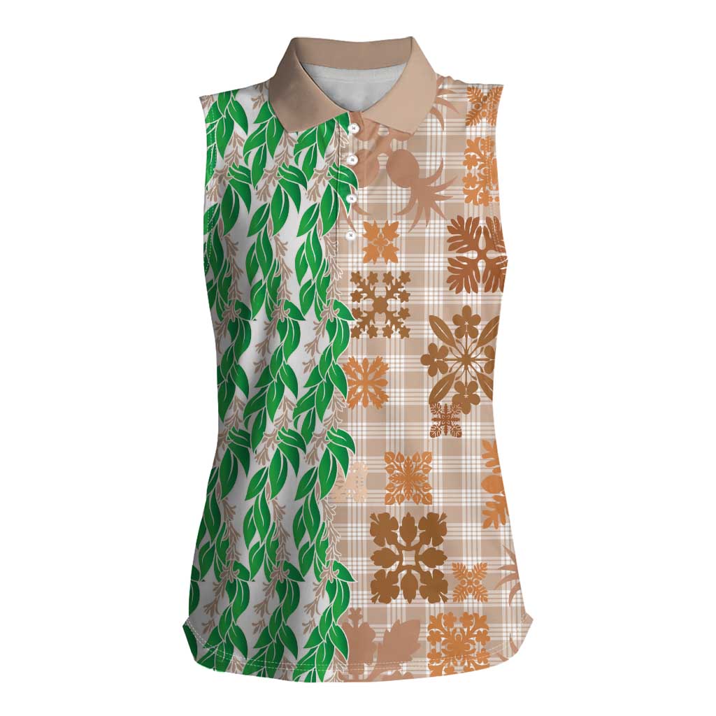 Aloha Hawaii Palaka Tuberose Lei Women Sleeveless Polo Shirt Hawaiian Quilt Seamless Style - Polynesian Pride