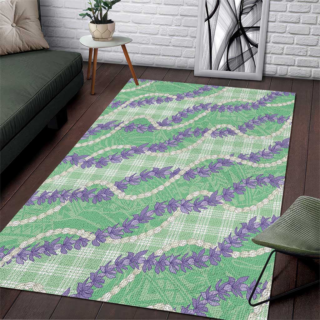 Pastel Green Hawaii Palaka Honohono Pikake Area Rug Hawaiian Orchid Lei Polynesian Pattern - Polynesian Pride