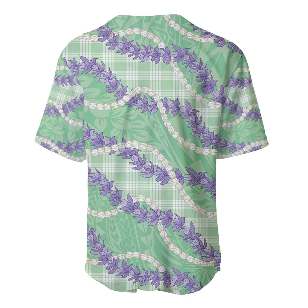 Pastel Green Hawaii Palaka Honohono Pikake Baseball Jersey Hawaiian Orchid Lei Polynesian Pattern - Polynesian Pride