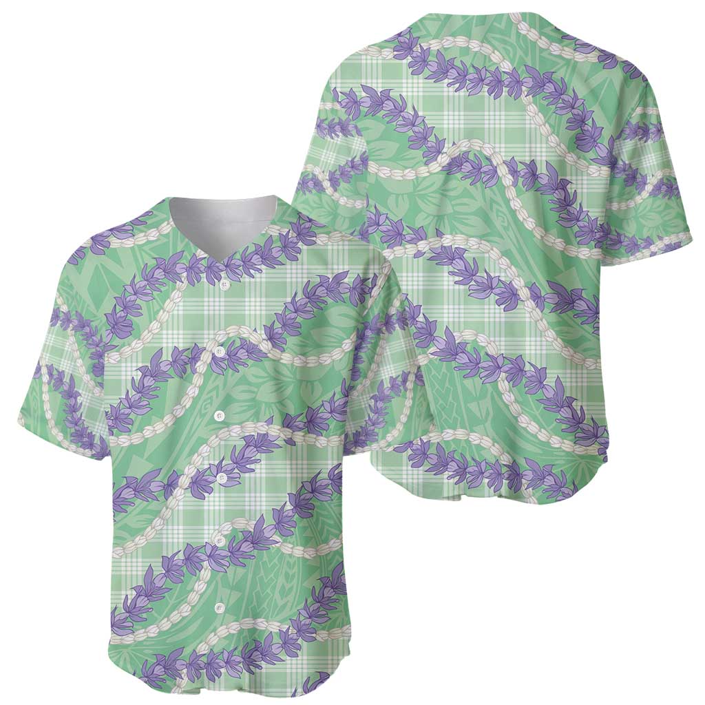 Pastel Green Hawaii Palaka Honohono Pikake Baseball Jersey Hawaiian Orchid Lei Polynesian Pattern - Polynesian Pride
