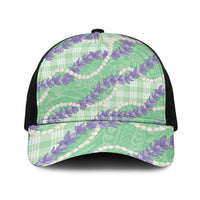 Pastel Green Hawaii Palaka Honohono Pikake Baseball Net Cap Hawaiian Orchid Lei Polynesian Pattern - Polynesian Pride
